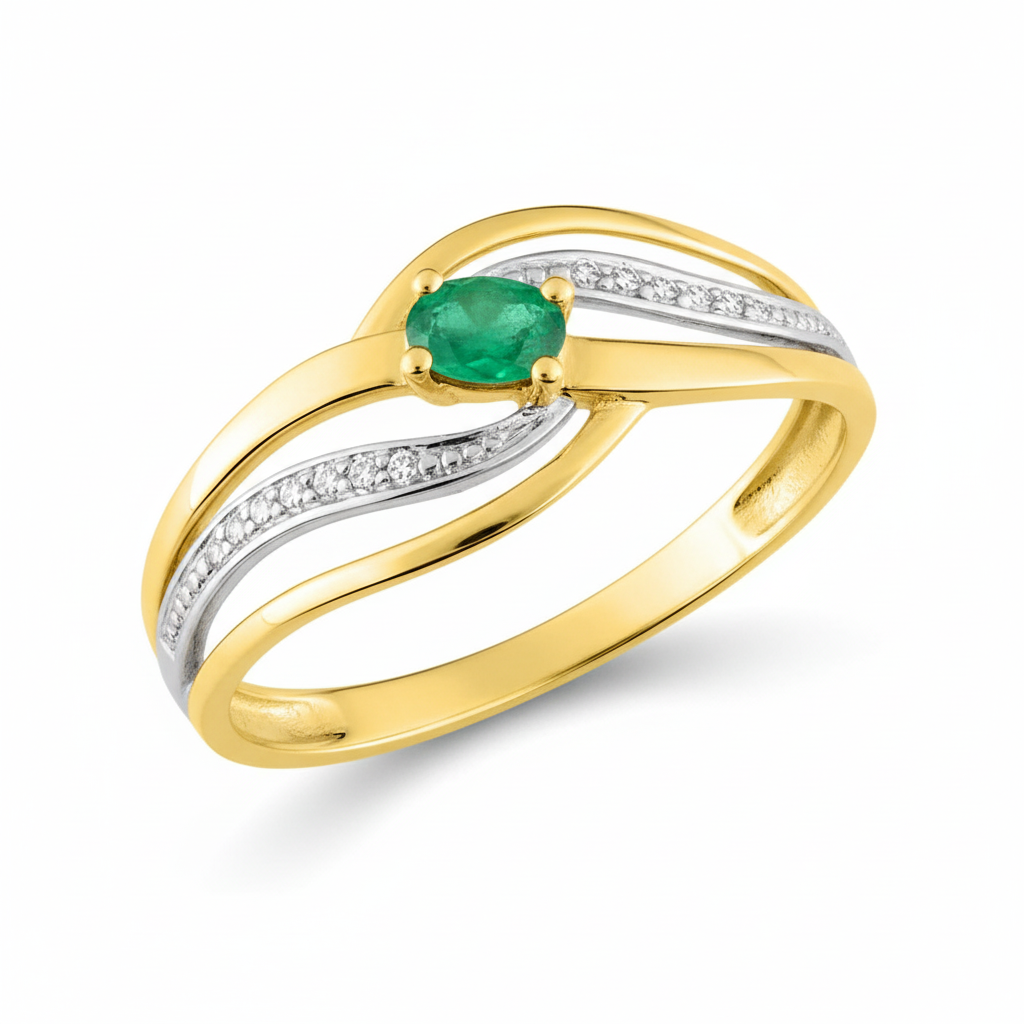 Bague Or 18k Rhodié Emeraude