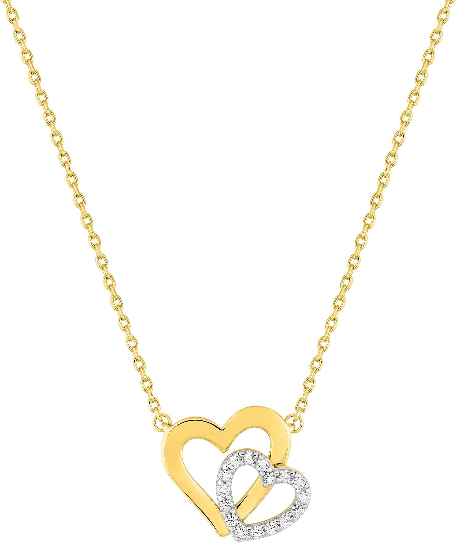 Collier Plaqué Or Rhodié Longueur 40cm Zirconium Coeur