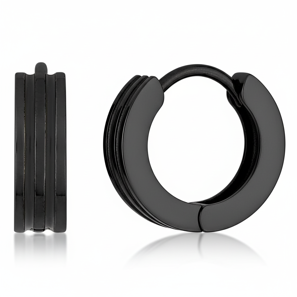 Boucles d'oreilles Créoles Homme Acier IP noir Diamètre 13mm - Boucles d'oreilles