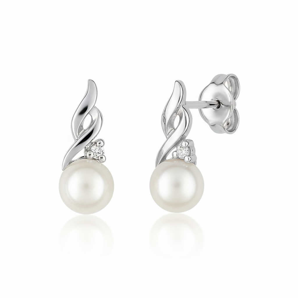Boucles d'oreilles Clous Argent Rhodié Largeur 4mm Zirconium Perles d'imitation - Boucles d'oreilles
