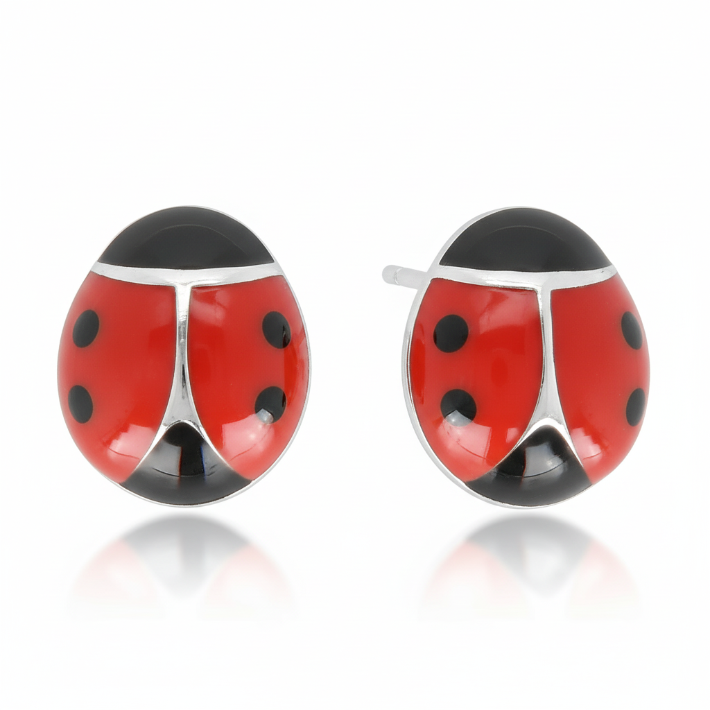 Boucles d'oreilles Clous Argent Rhodié Coccinelle - Boucles d'oreilles