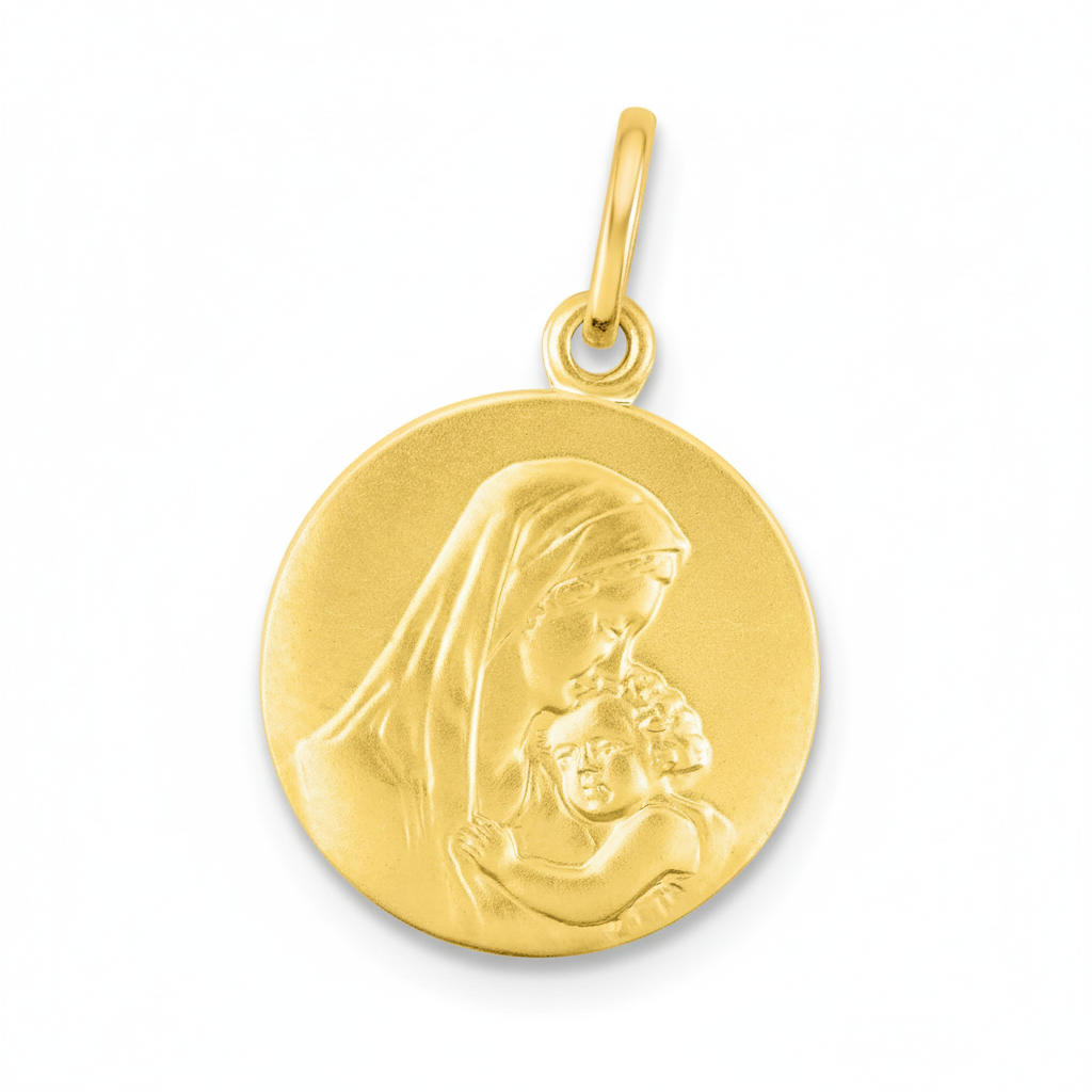 Pendentif Médaille Enfant Or Vierge Marie et Jésus Christ - Pendentif