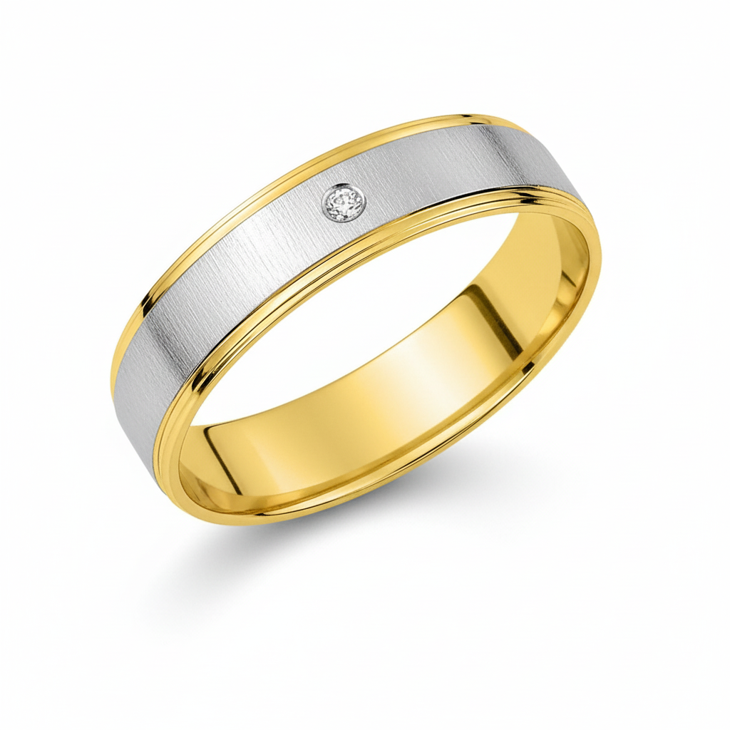 Alliance Or 18k Rhodié Largeur 4.5mm Diamant 0.01ct GH SI