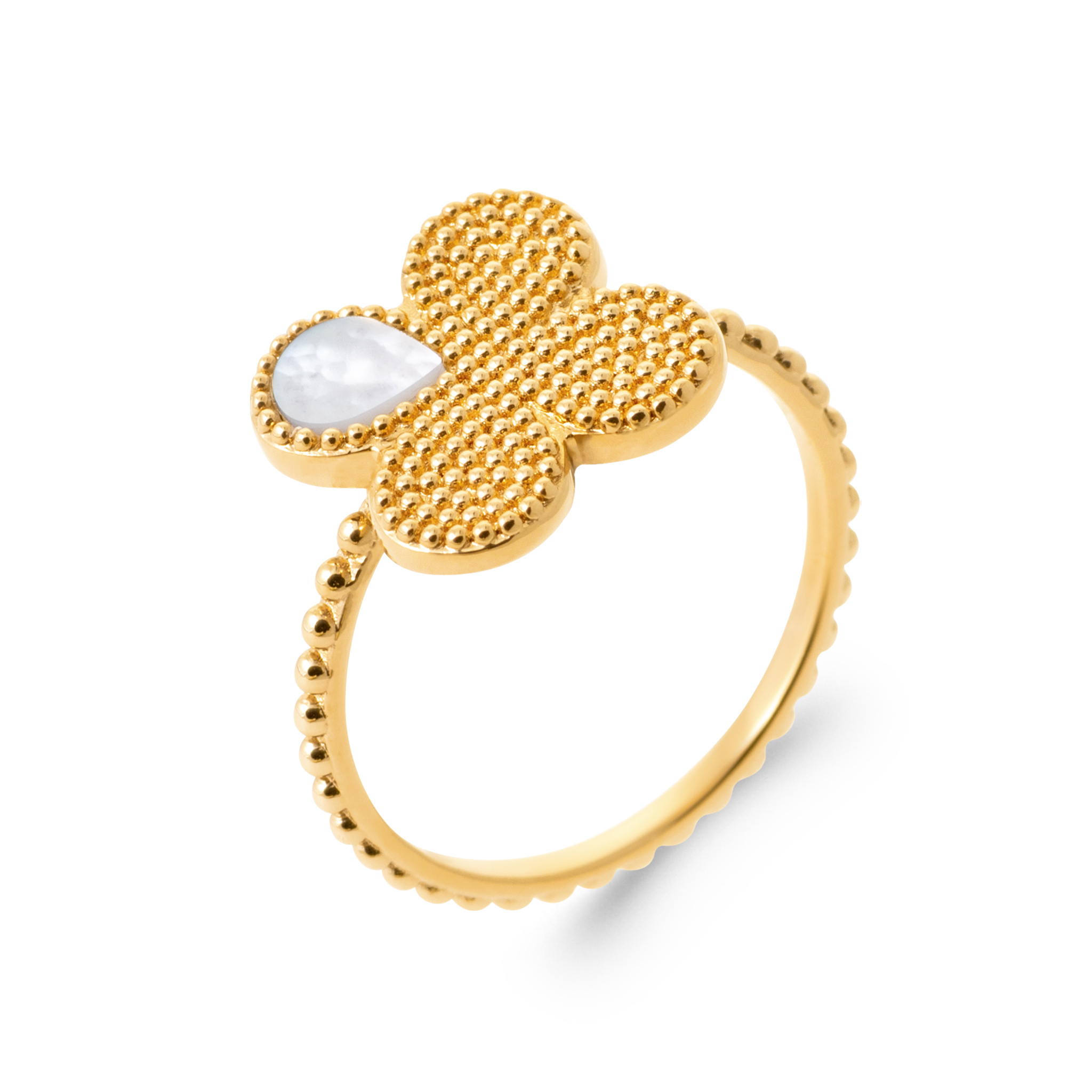 Bague Plaqué Or Nacre Végétal Texturé