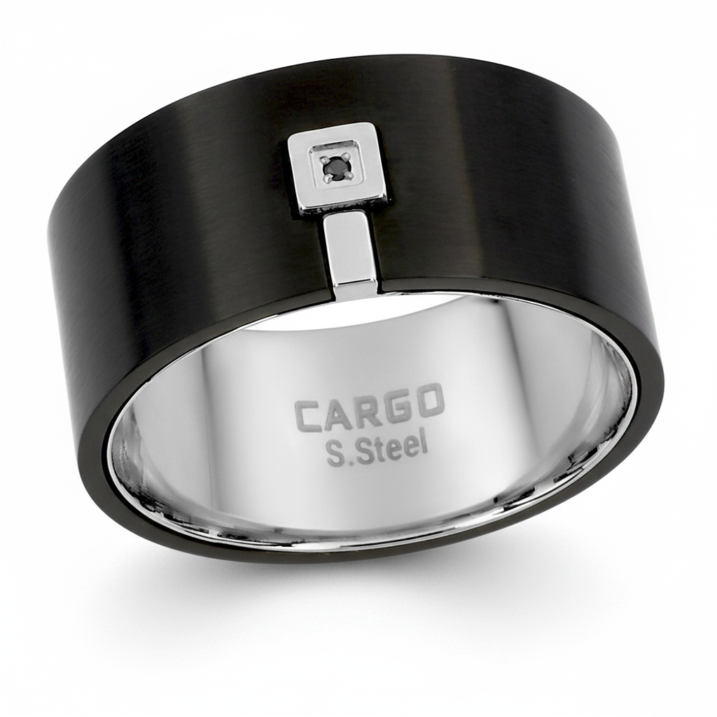 Bague Homme Acier IP noir Diamant 0.005ct Noir