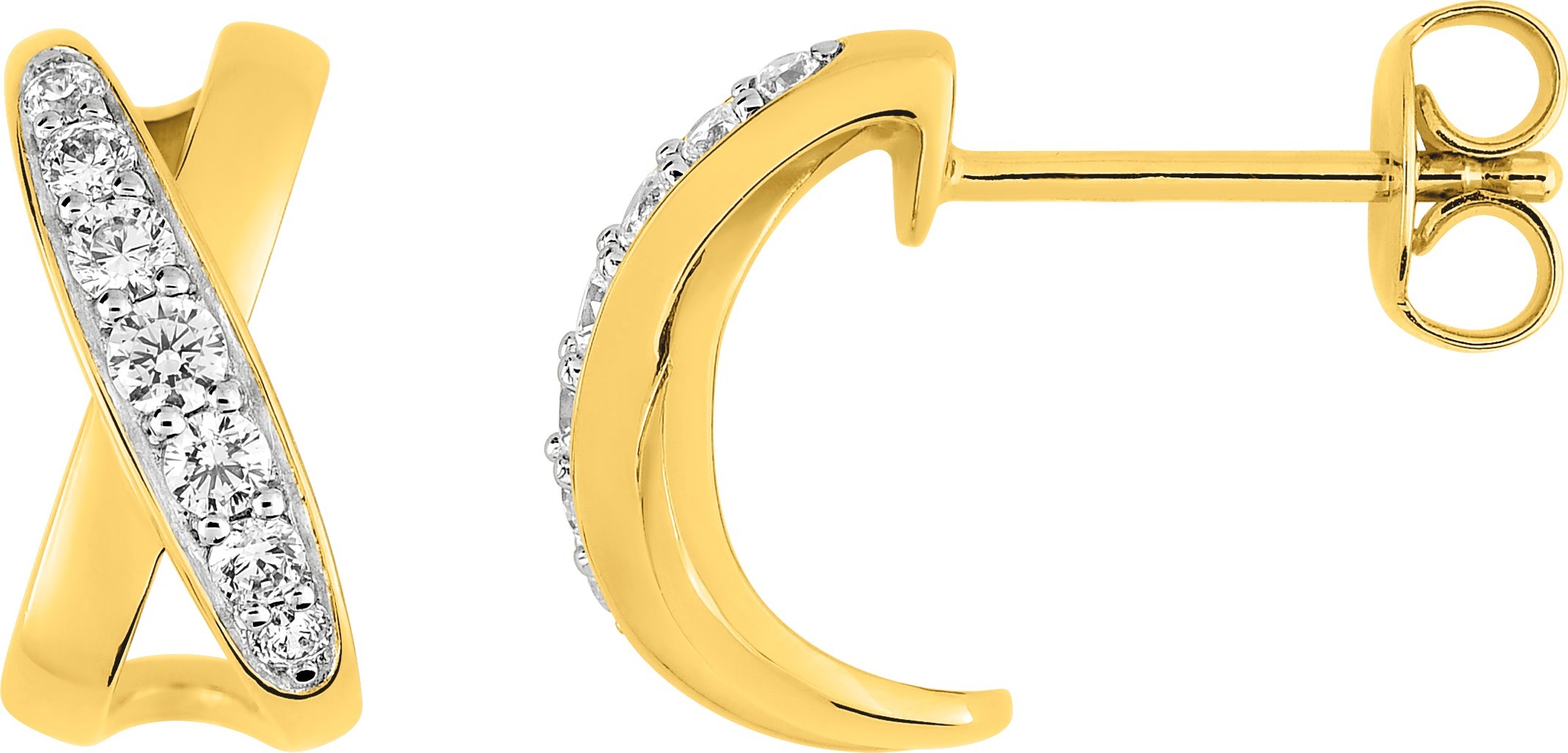 Boucles d'oreilles Demi-créoles Plaqué Or Rhodié Zirconium - Boucles d'oreilles