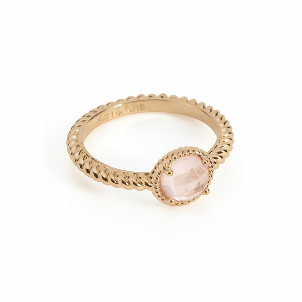 Bague Plaqué Or Quartz Rose