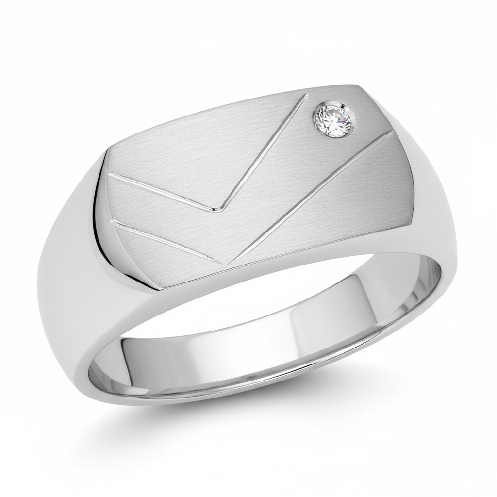 Chevalière Homme Argent Rhodié Zirconium