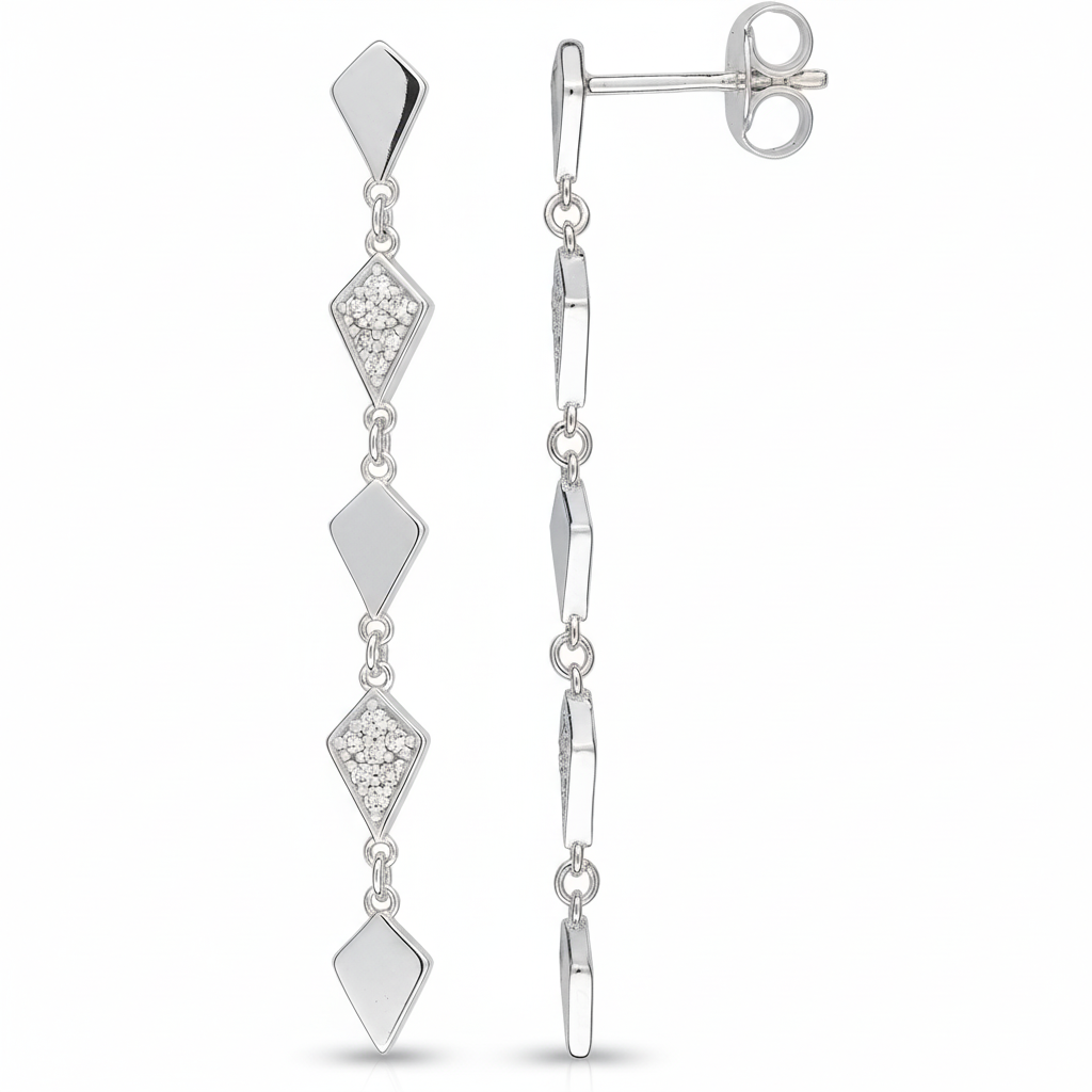 Boucles d'oreilles Pendantes Argent Rhodié Zirconium - Boucles d'oreilles