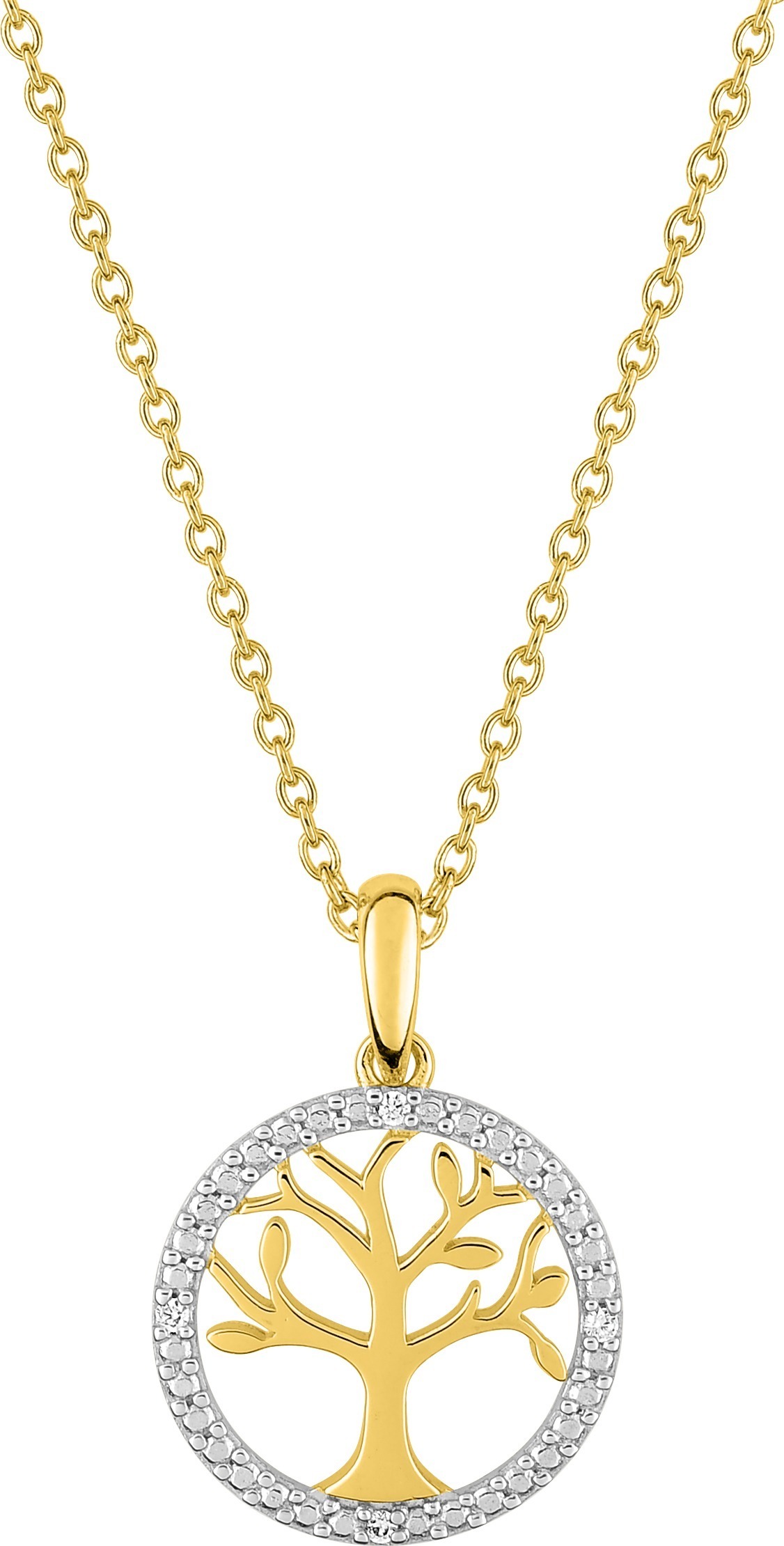 Collier Plaqué Or Rhodié Longueur 40cm Zirconium Arbre de Vie