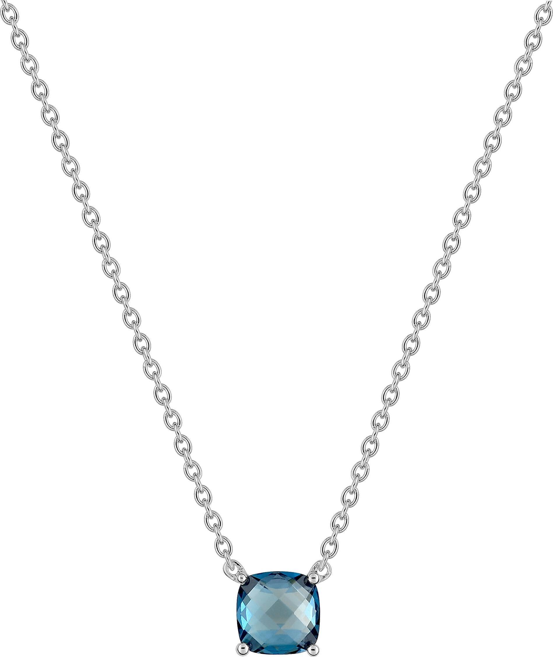 Collier Or Blanc 18k bleu Longueur 40cm Topaze Bleu
