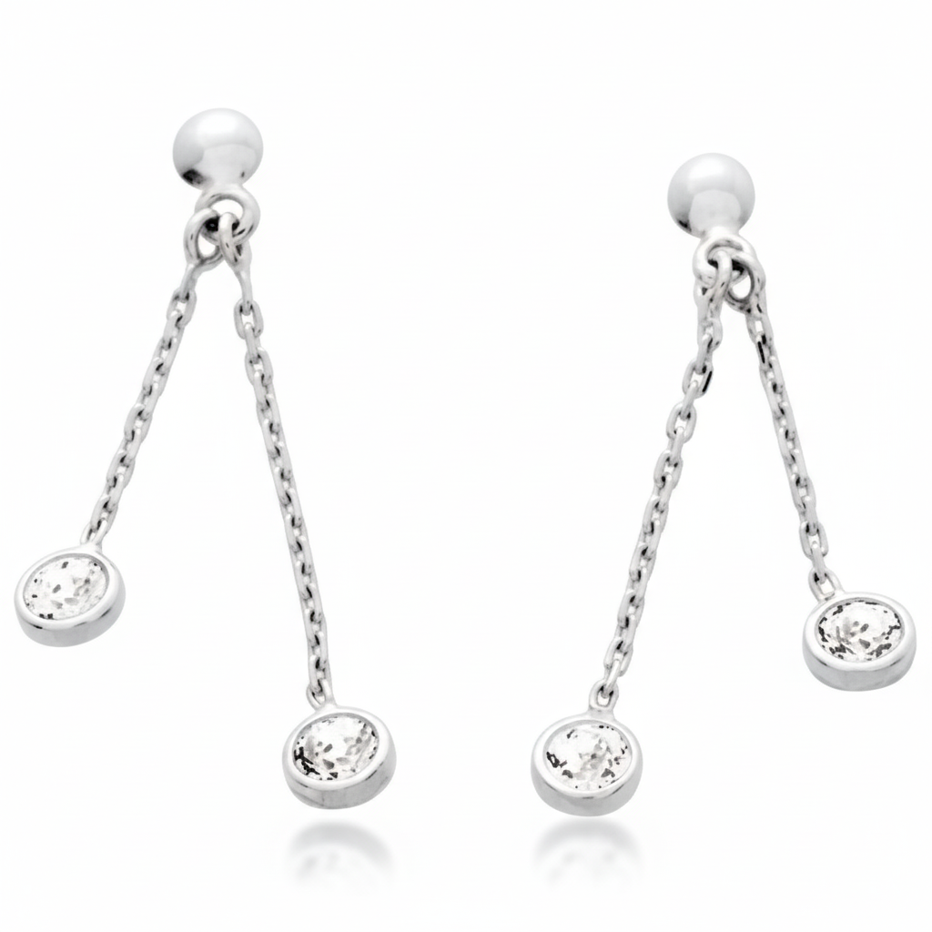 Boucles d'oreilles Pendantes Argent Rhodié Zirconium - Boucles d'oreilles