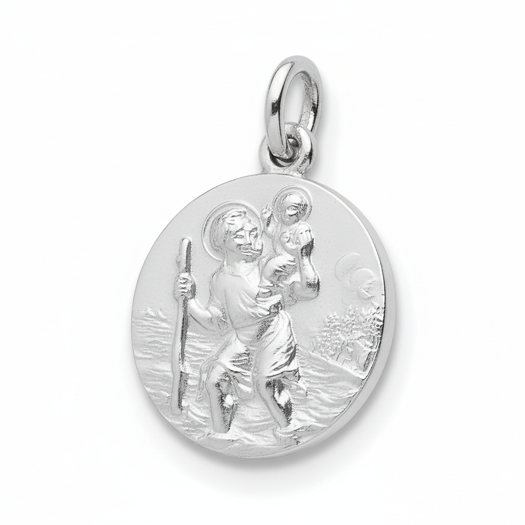 Pendentif Médaille Or Blanc Saint Christophe - Pendentif