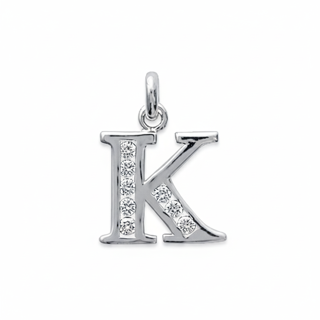 Pendentif Argent Rhodié Zirconium Lettre
