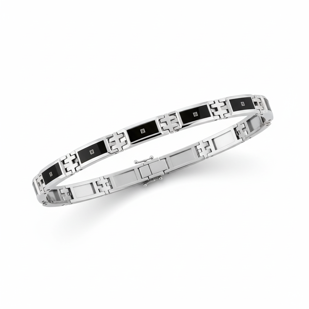 Bracelet Homme Acier IP noir Diamant Noir