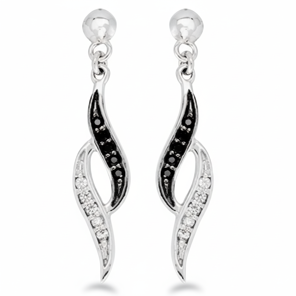 Boucles d'oreilles Pendantes Argent Rhodié Zirconium - Boucles d'oreilles