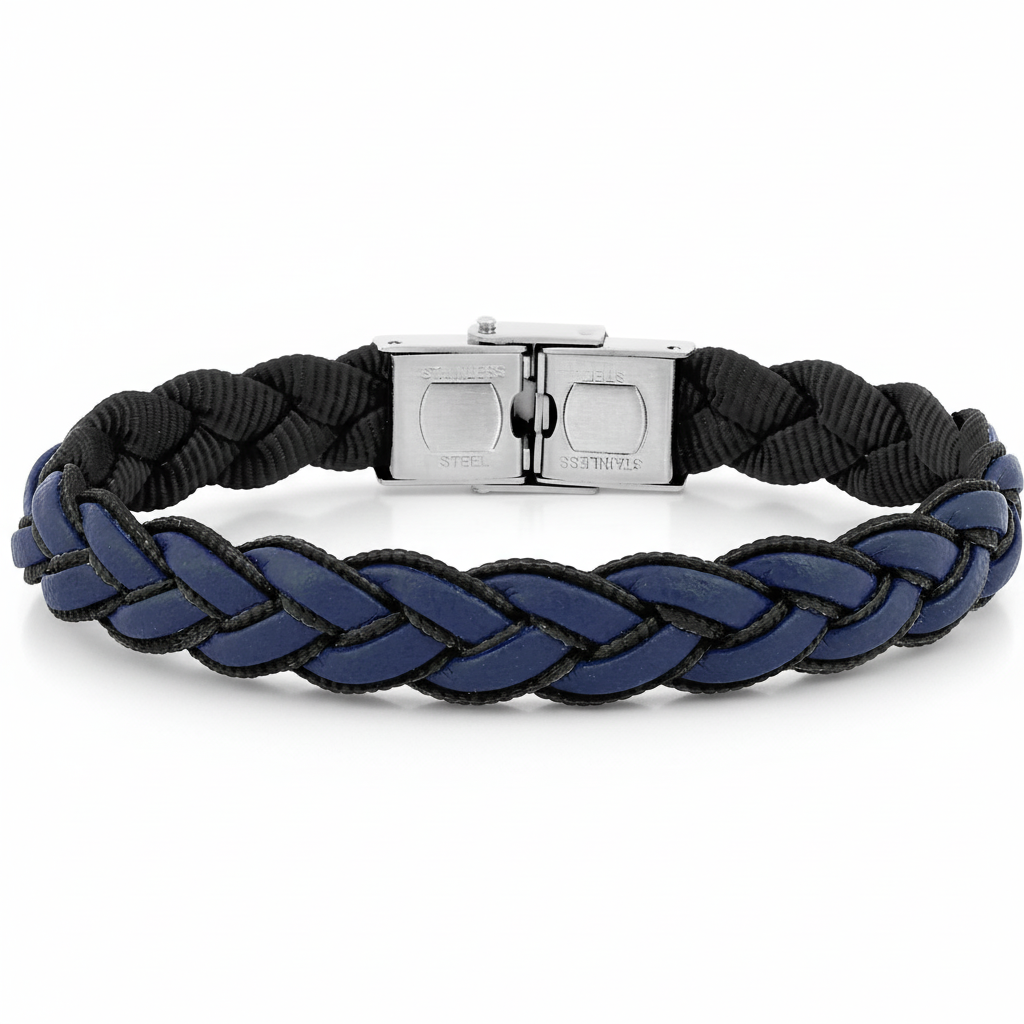 Bracelet Cordon Homme Acier bleu Longueur 20cm - Bracelet