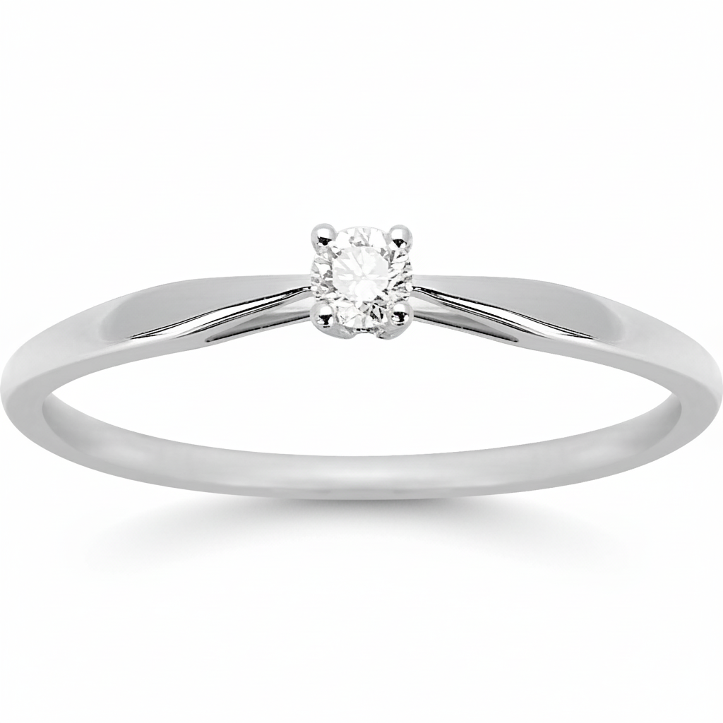 Bague Solitaire Or Blanc 18k Diamant 0.08ct GH P1 - Bague