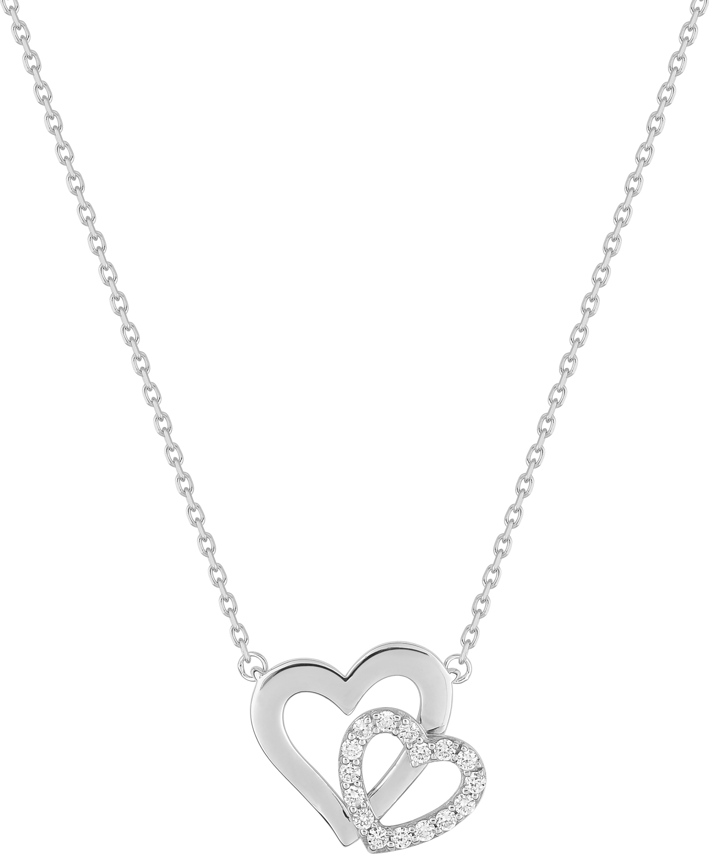 Collier Argent Rhodié Longueur 40cm Zirconium Coeur