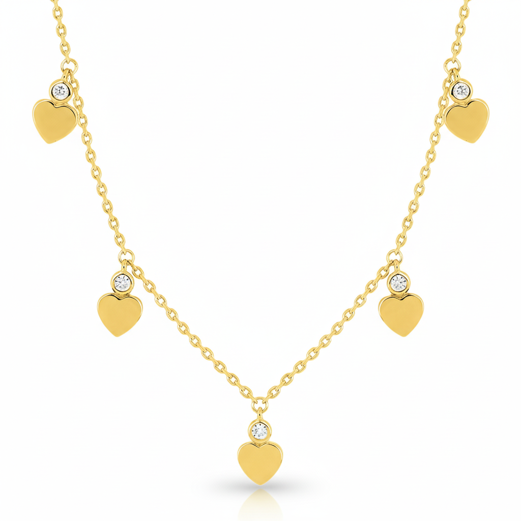 Collier Plaqué Or Longueur 40cm Zirconium Coeur - Collier