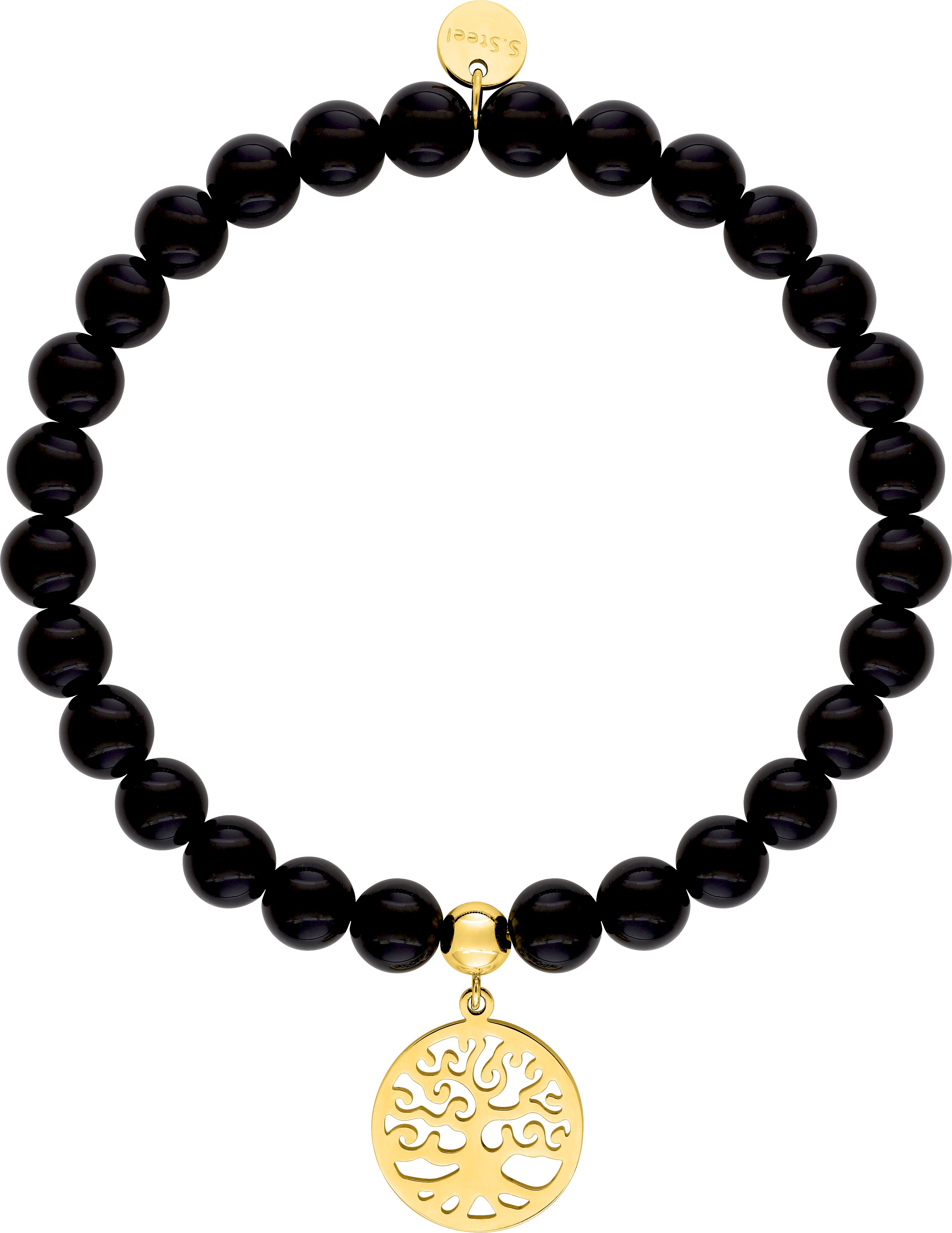 Bracelet Acier Doré Agate Noir Pampille