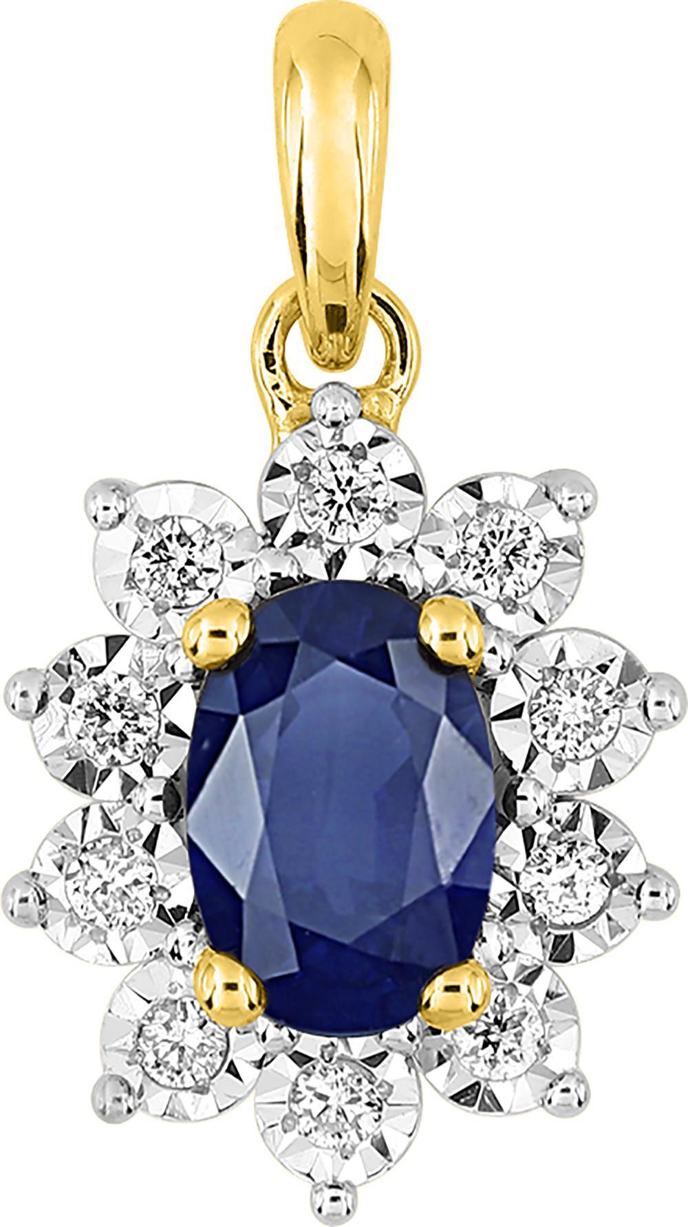 Pendentif Or Rhodié Diamant 0.08ct Saphir