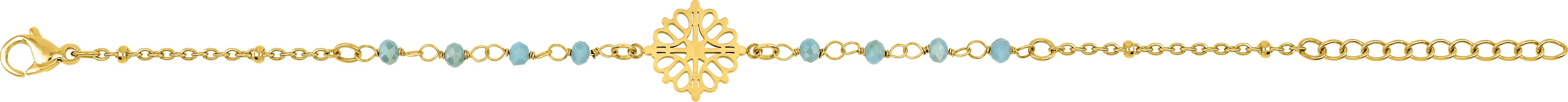 Bracelet Chaîne Acier Doré Longueur 16cm Cristal Turquois - Bracelet