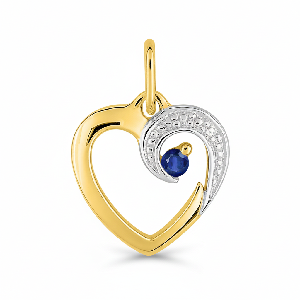 Pendentif Médaille Or 18k Rhodié Saphir Coeur