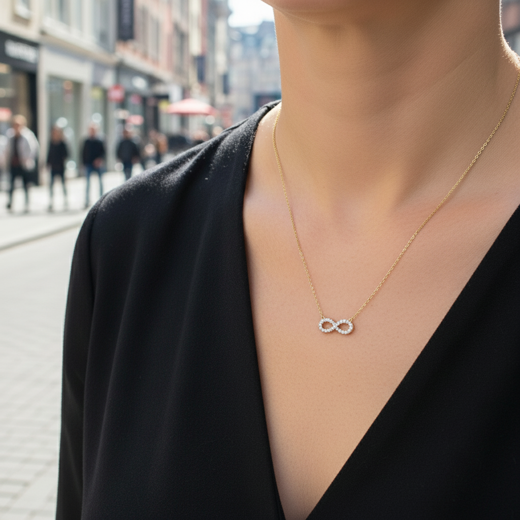 Collier Plaqué Or Rhodié Longueur 40cm Zirconium Infini