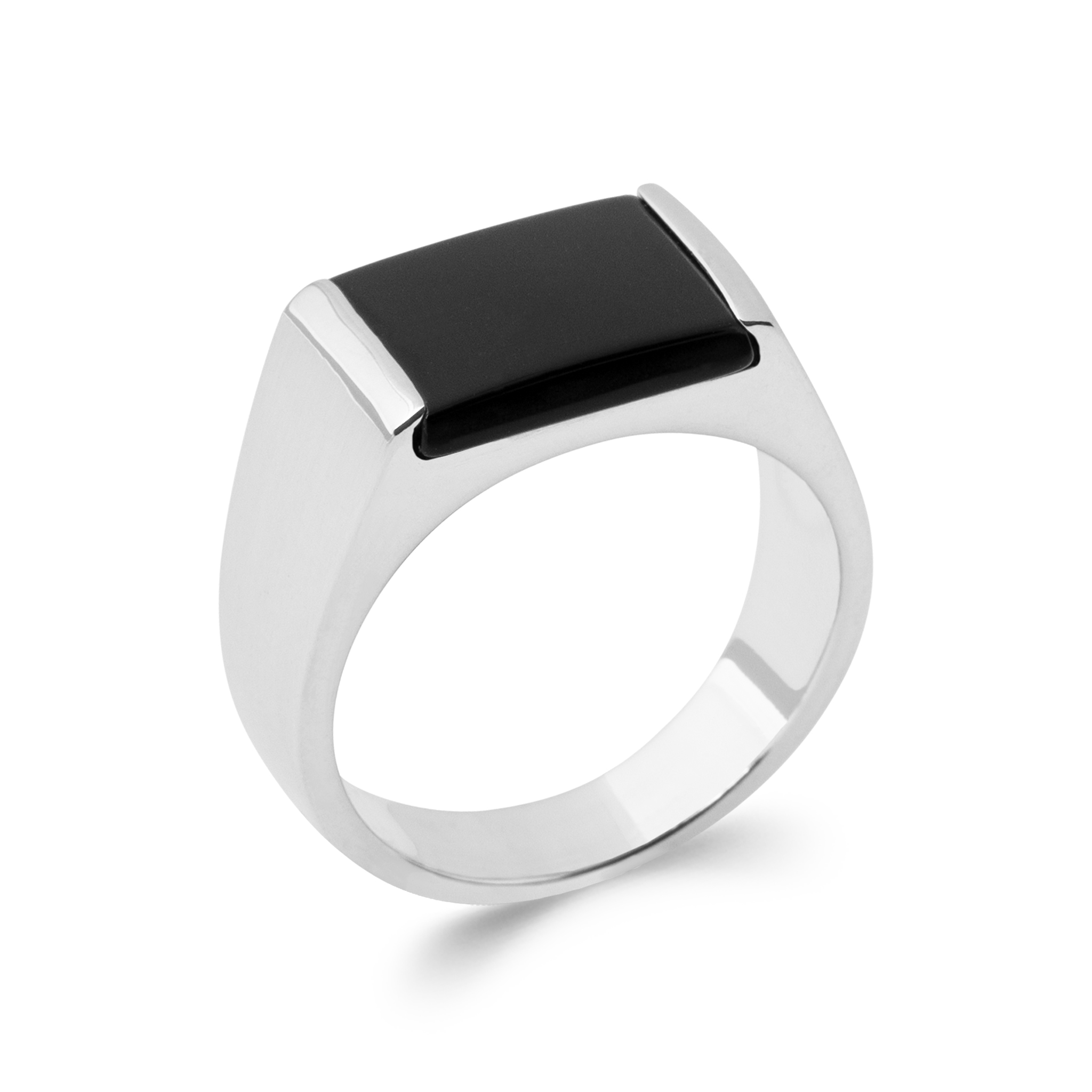Chevalière Homme Argent Rhodié Onyx
