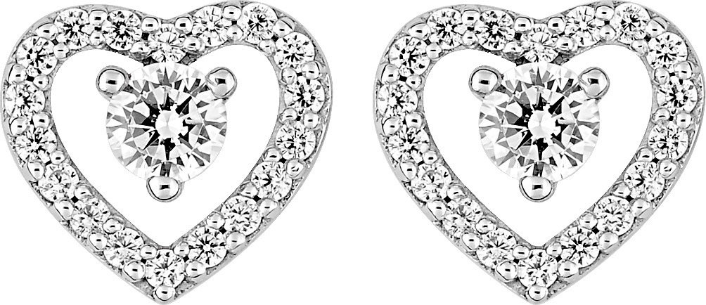 Boucles d'oreilles Clous Argent Rhodié Zirconium Coeur
