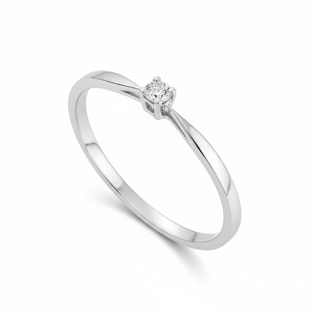 Bague Solitaire Or Blanc 18k Diamant 0.04ct GH SI - Bague