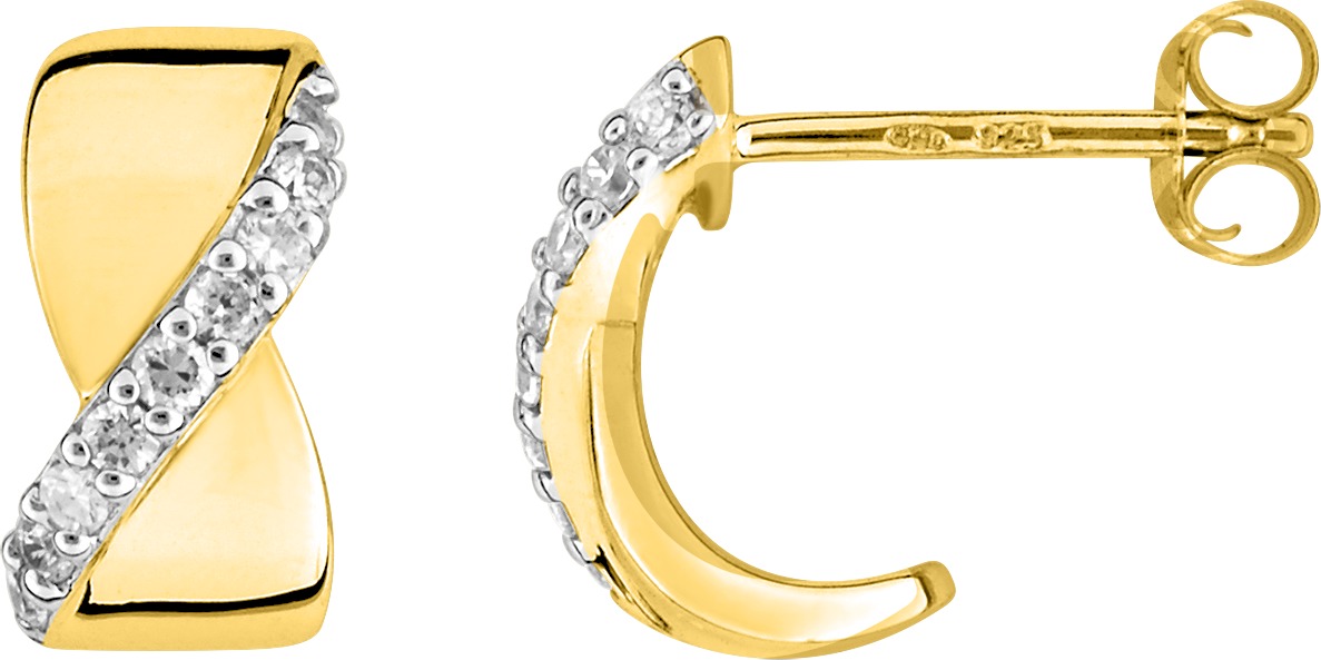 Boucles d'oreilles Demi-créoles Plaqué Or Rhodié Zirconium - Boucles d'oreilles