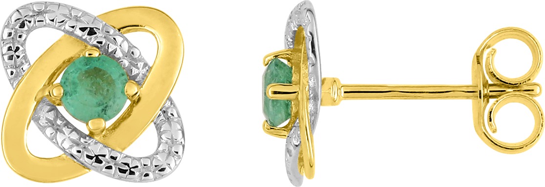 Boucles d'oreilles Clous Or 18k Rhodié Emeraude