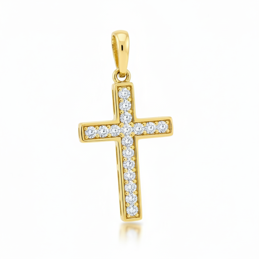 Pendentif Parchemin Plaqué Or Zirconium Croix Chrétienne - Pendentif