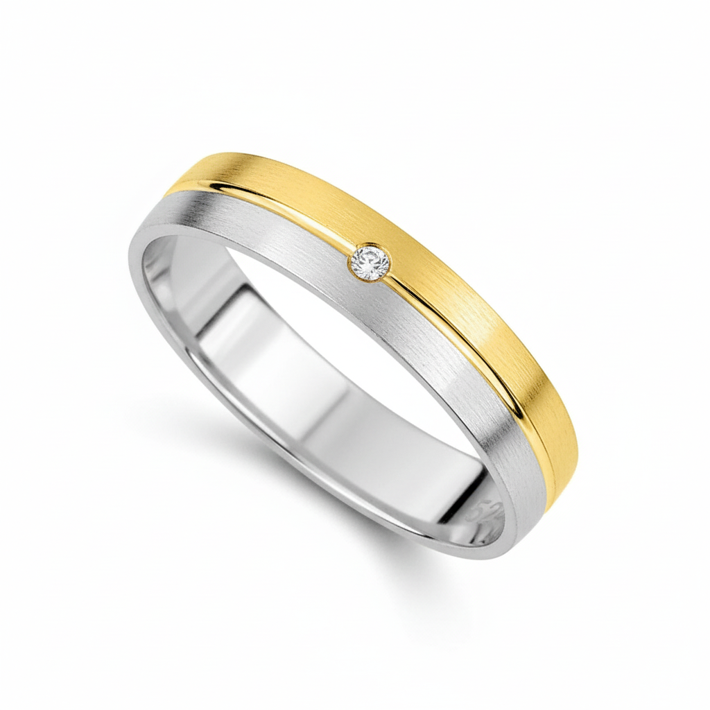 Alliance Or 18k Rhodié Largeur 4mm Diamant 0.01ct GH SI