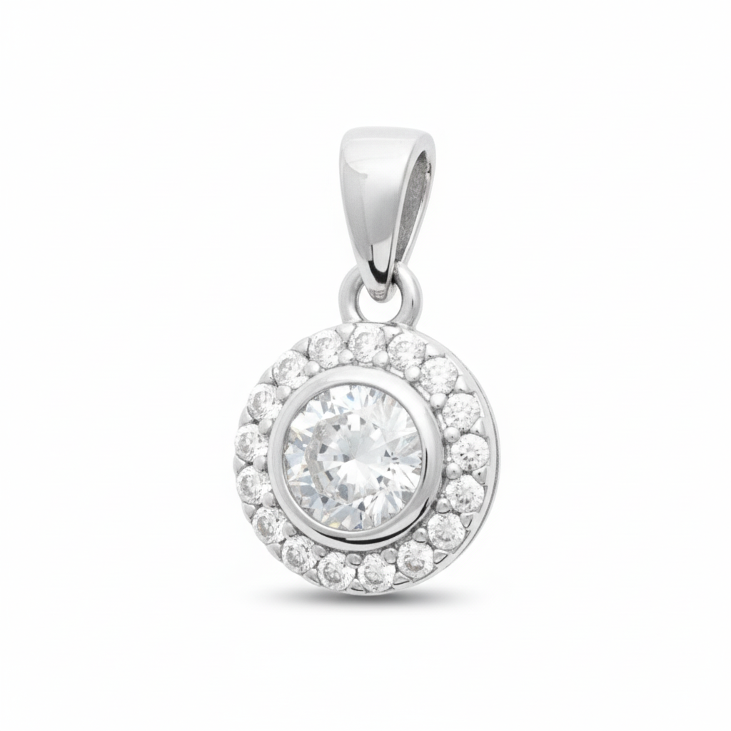 Pendentif Argent Rhodié Zirconium Joaillerie Entourage - Pendentif
