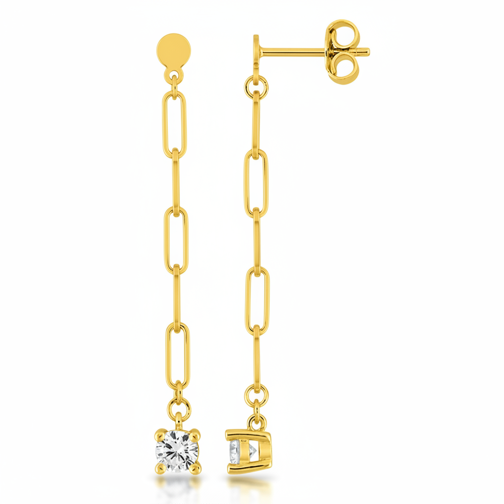 Boucles d'oreilles Pendantes Plaqué Or Zirconium - Boucles d'oreilles