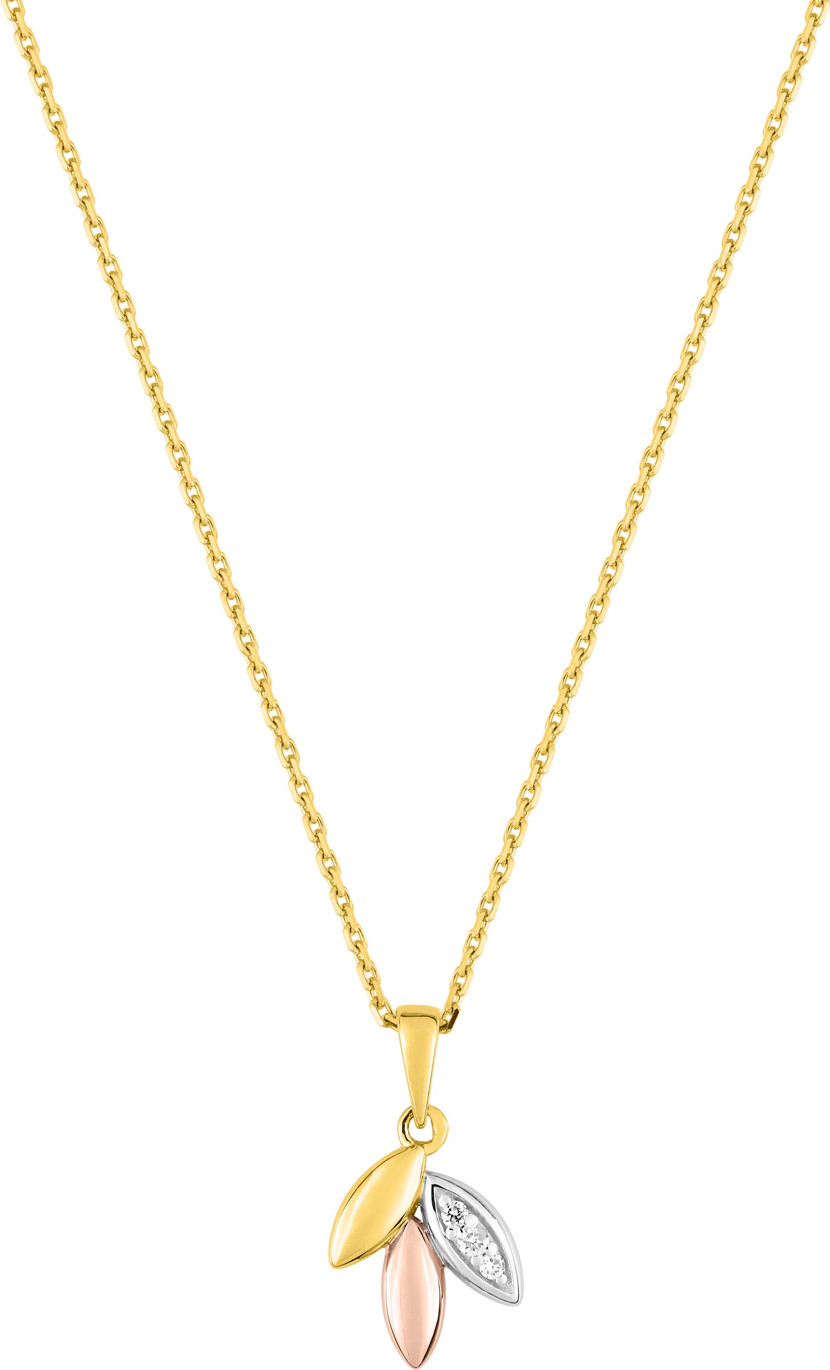 Collier Or Jaune Blanc et Rose Longueur 40cm Diamant 0.02ct GH P2P3