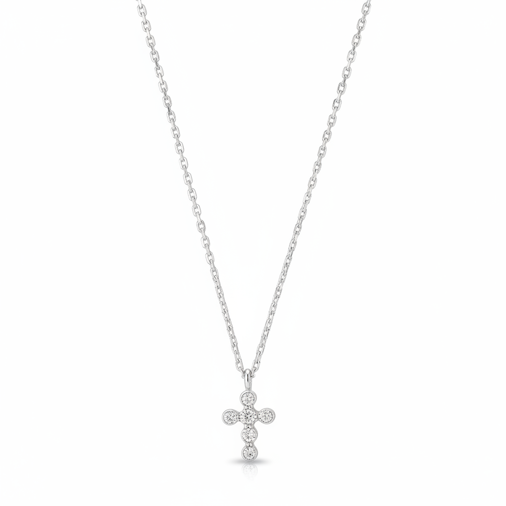 Collier Argent Rhodié Longueur 40cm Zirconium Croix - Collier