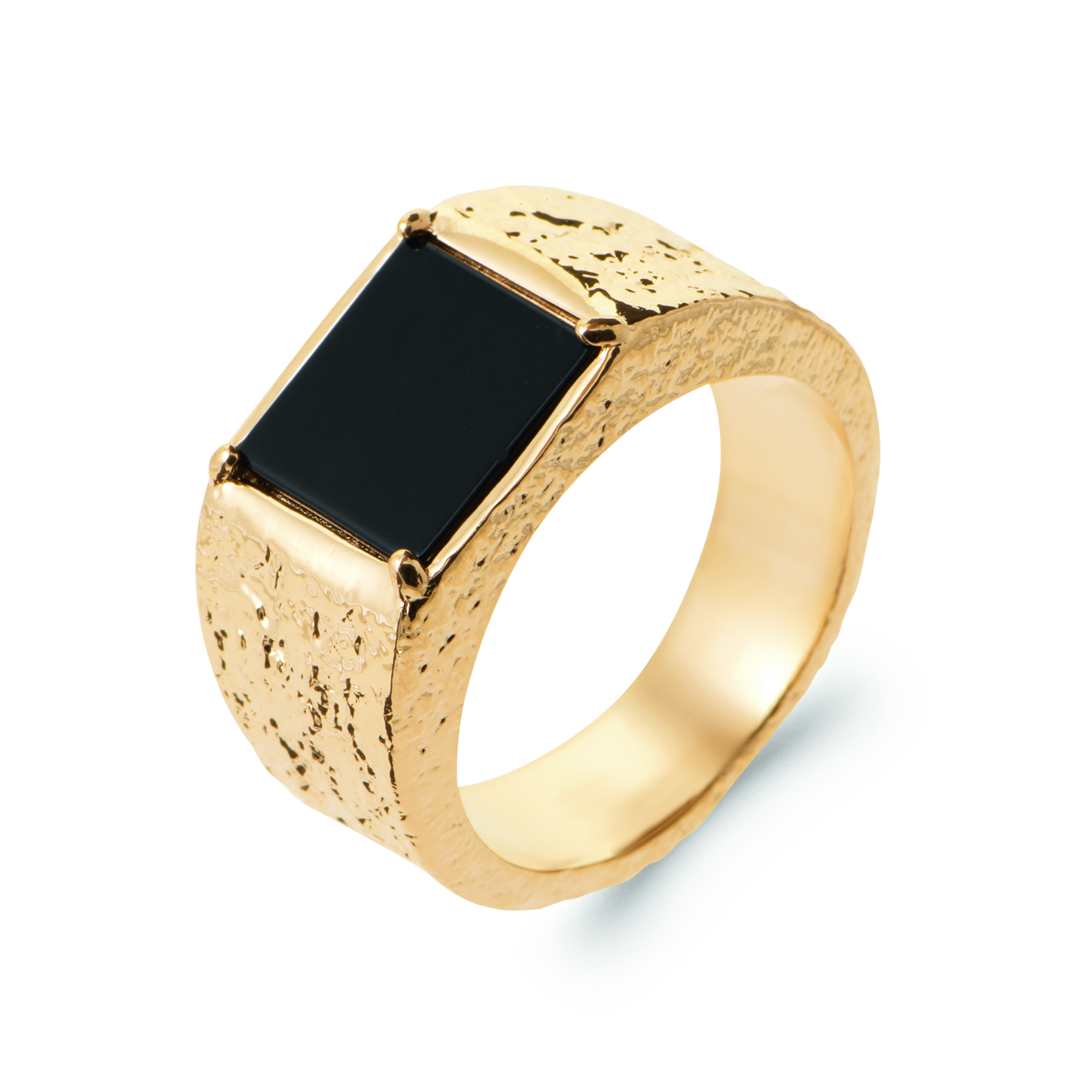 Chevalière Homme Plaqué Or Agate Noir