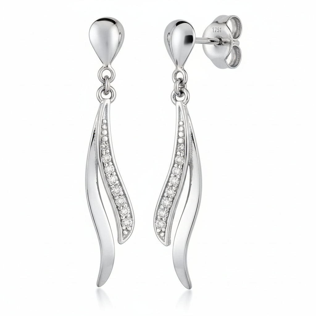Boucles d'oreilles Pendantes Or Blanc Diamant 0.02ct GH P2 - Boucles d'oreilles