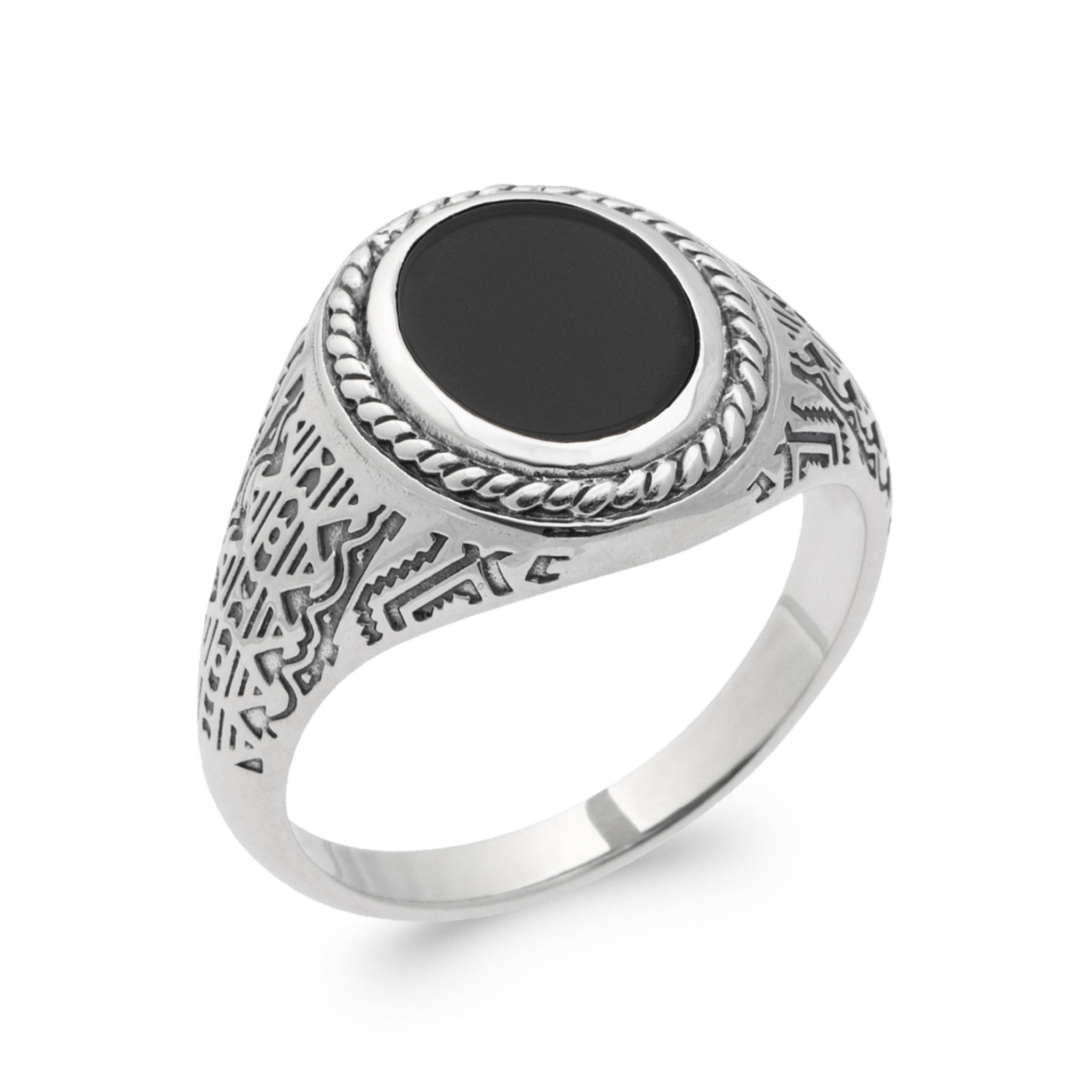 Chevalière Homme Argent Agate Noir