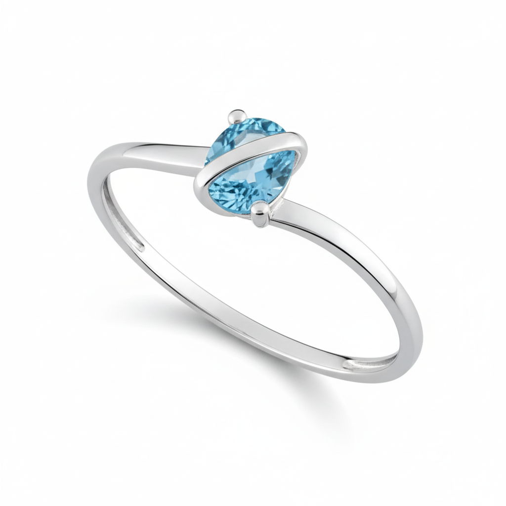 Bague Or Blanc 18k bleu Topaze Bleu 0.42ct