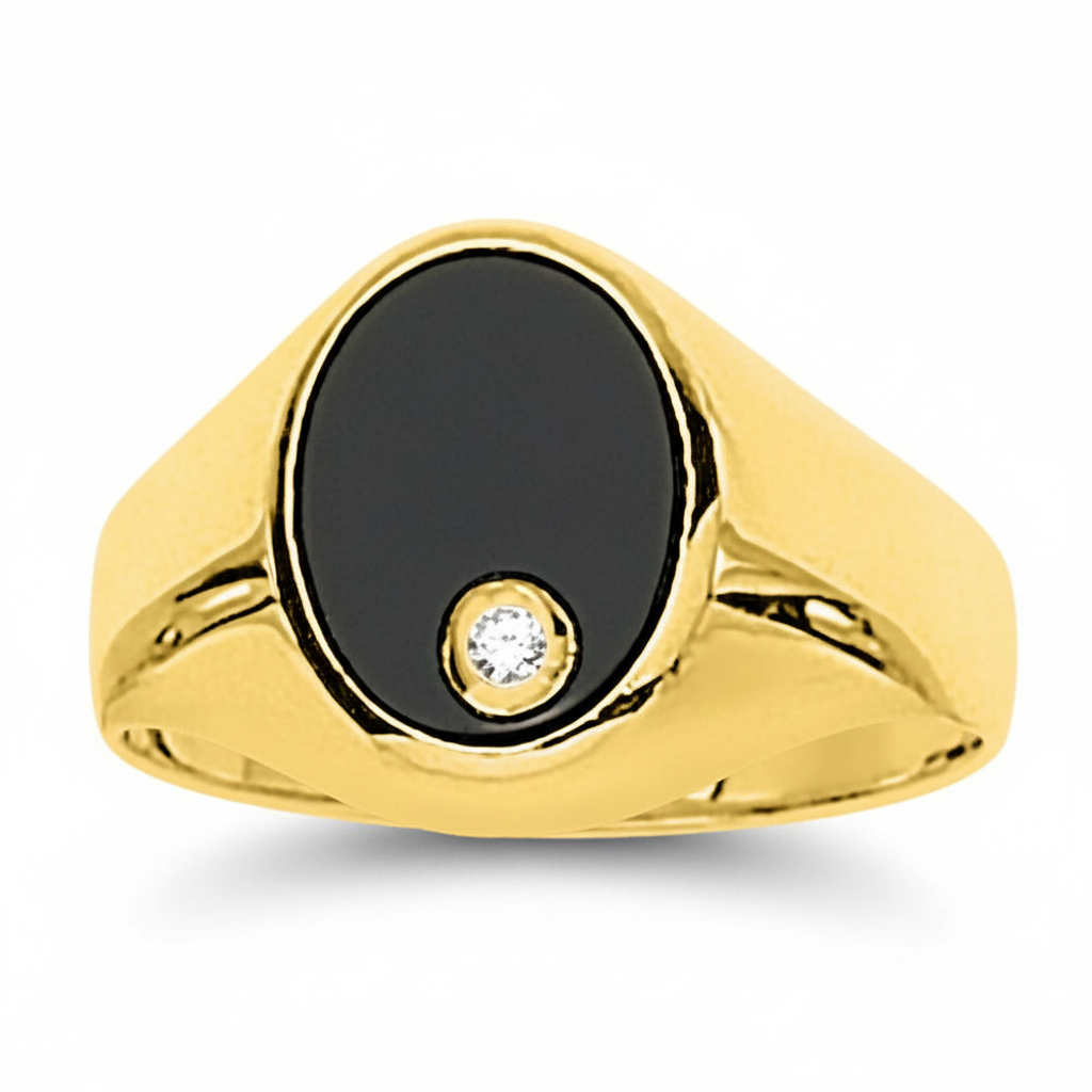Chevalière Or Zirconium Onyx - Bague