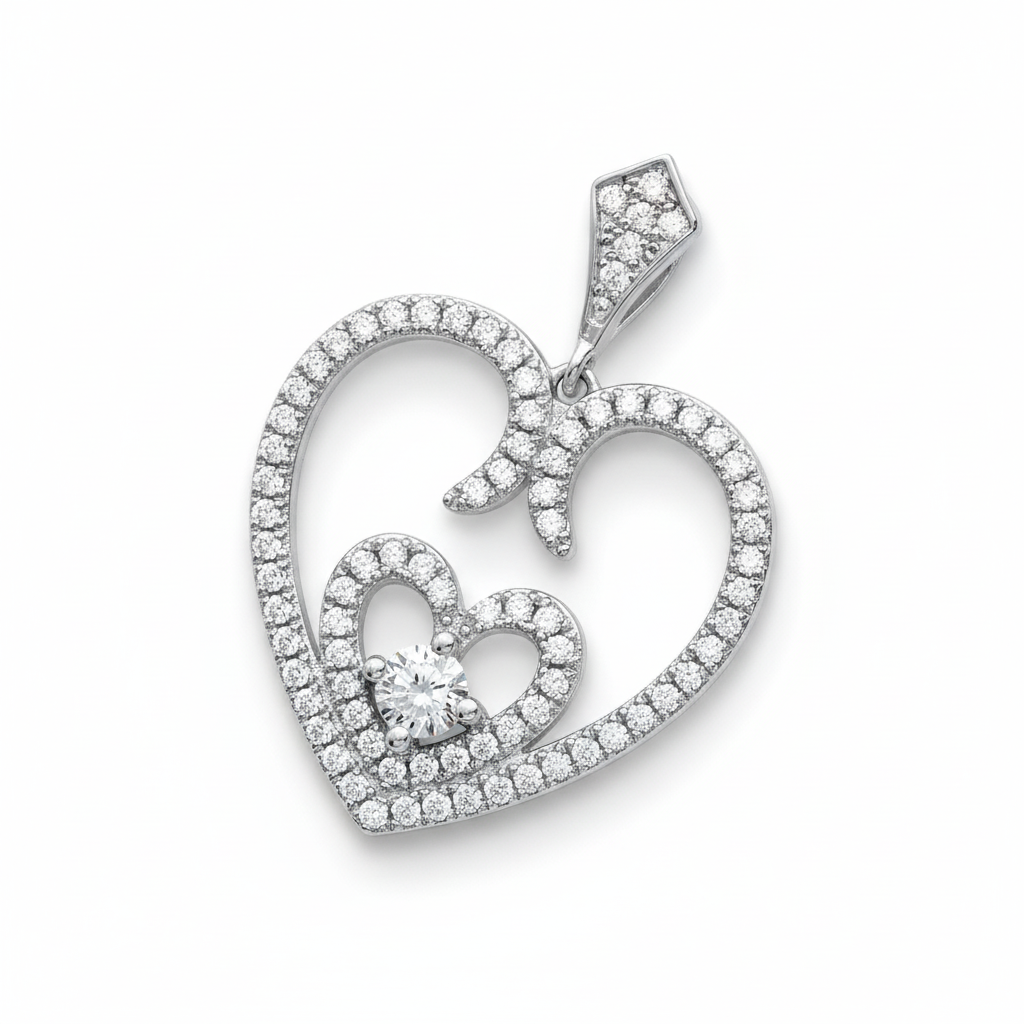 Pendentif Argent Rhodié Zirconium Coeurs