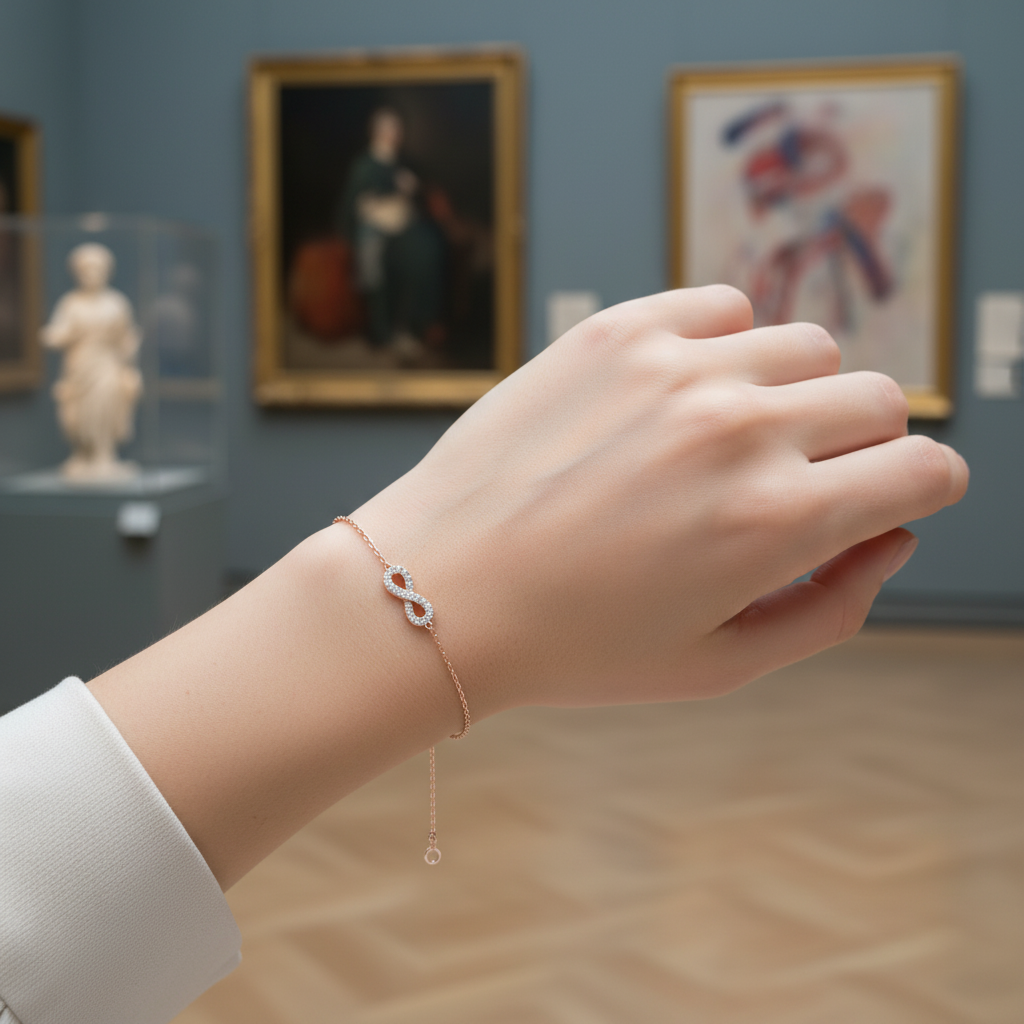 Bracelet Or Rose et Blanc 18k Diamant 0.03ct GH P1 Infini