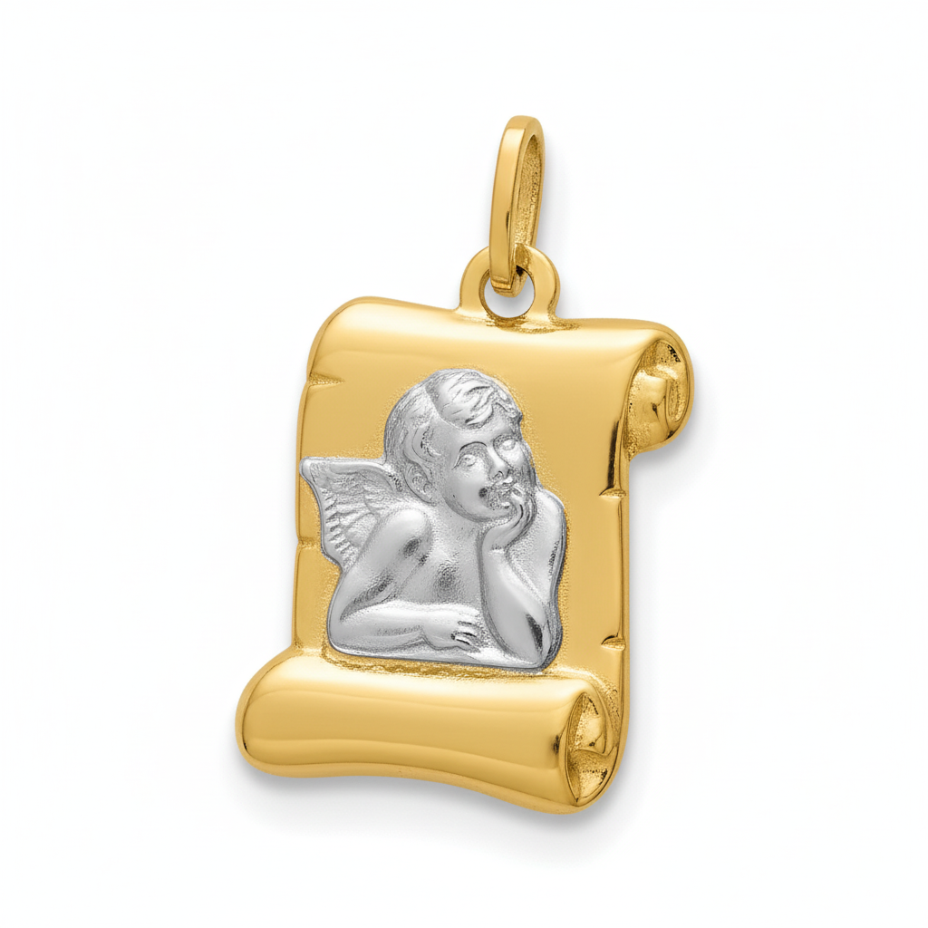 Pendentif Médaille Plaqué Or Rhodié Ange de Raphaël - Pendentif