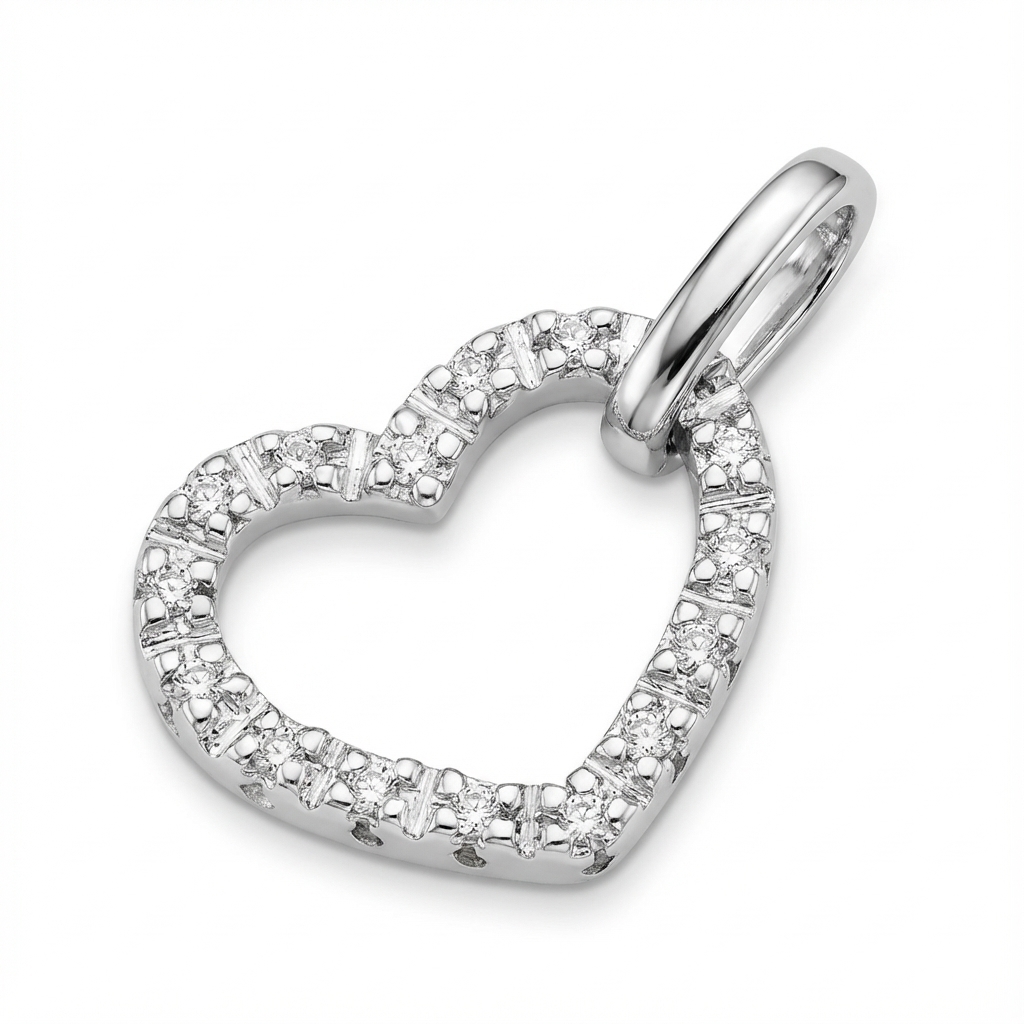 Pendentif Or Blanc 18k Diamant 0.045ct GH P1 Coeur