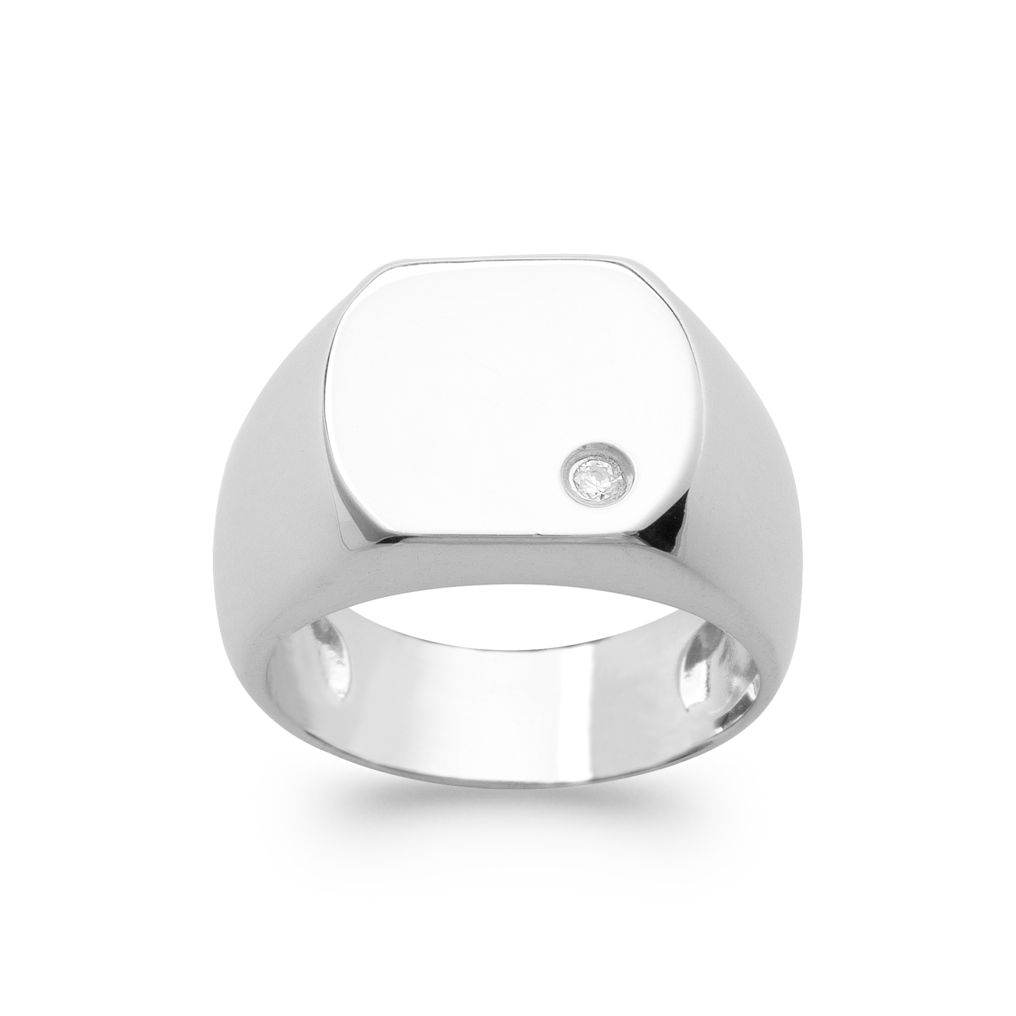 Chevalière Homme Argent Rhodié Zirconium